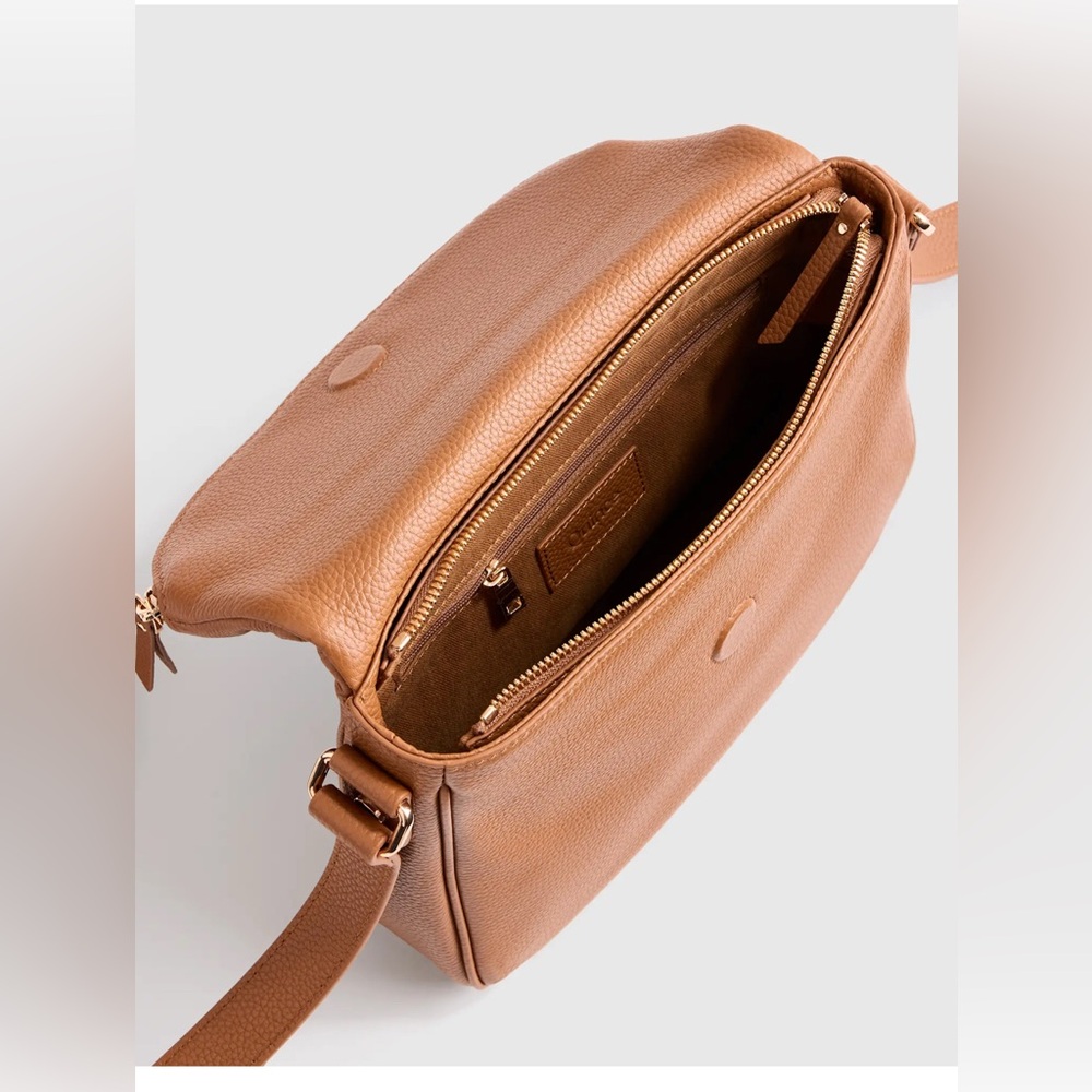 New Quince Italian Leather Foldover Crossbody in Cognac - Picture 7 of 15
